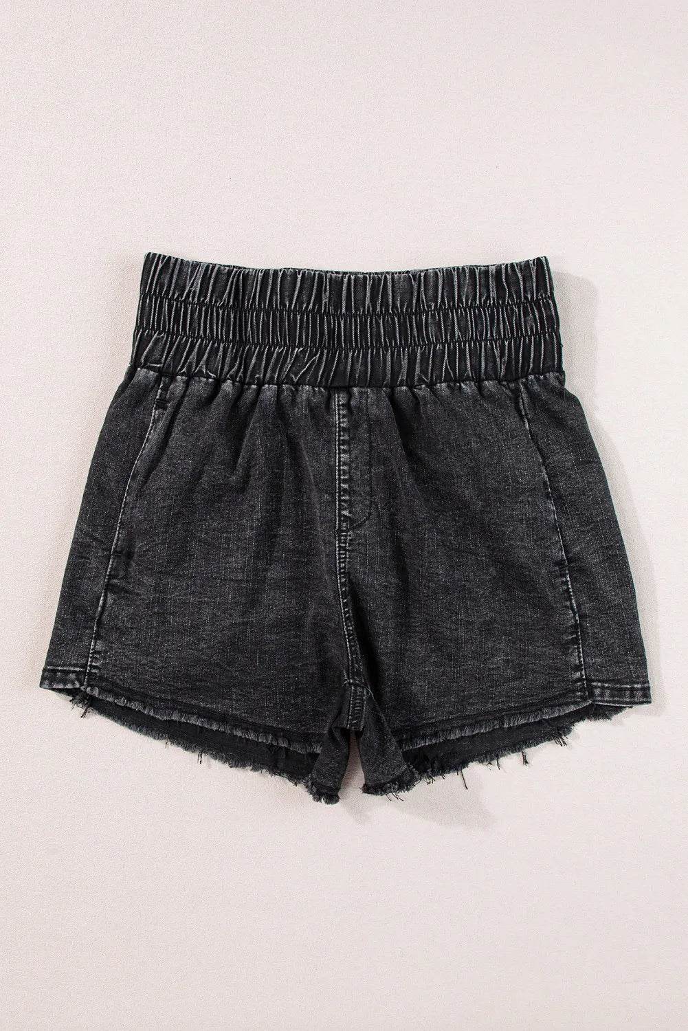 High Waist Raw Hem Denim Shorts - Delanoir