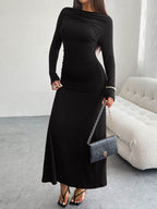 Devine Ruched Long Sleeve Maxi Dress - Delanoir