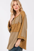 SAGE + FIG Star Applique Patch Exposed Seam Waffle Knit Top - Delanoir