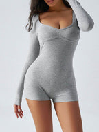 Devine Highly Stretchy Long Sleeve Romper - Delanoir