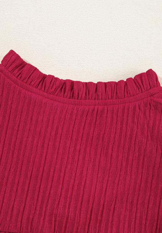 Frill Notched Long Sleeve Dress - Delanoir
