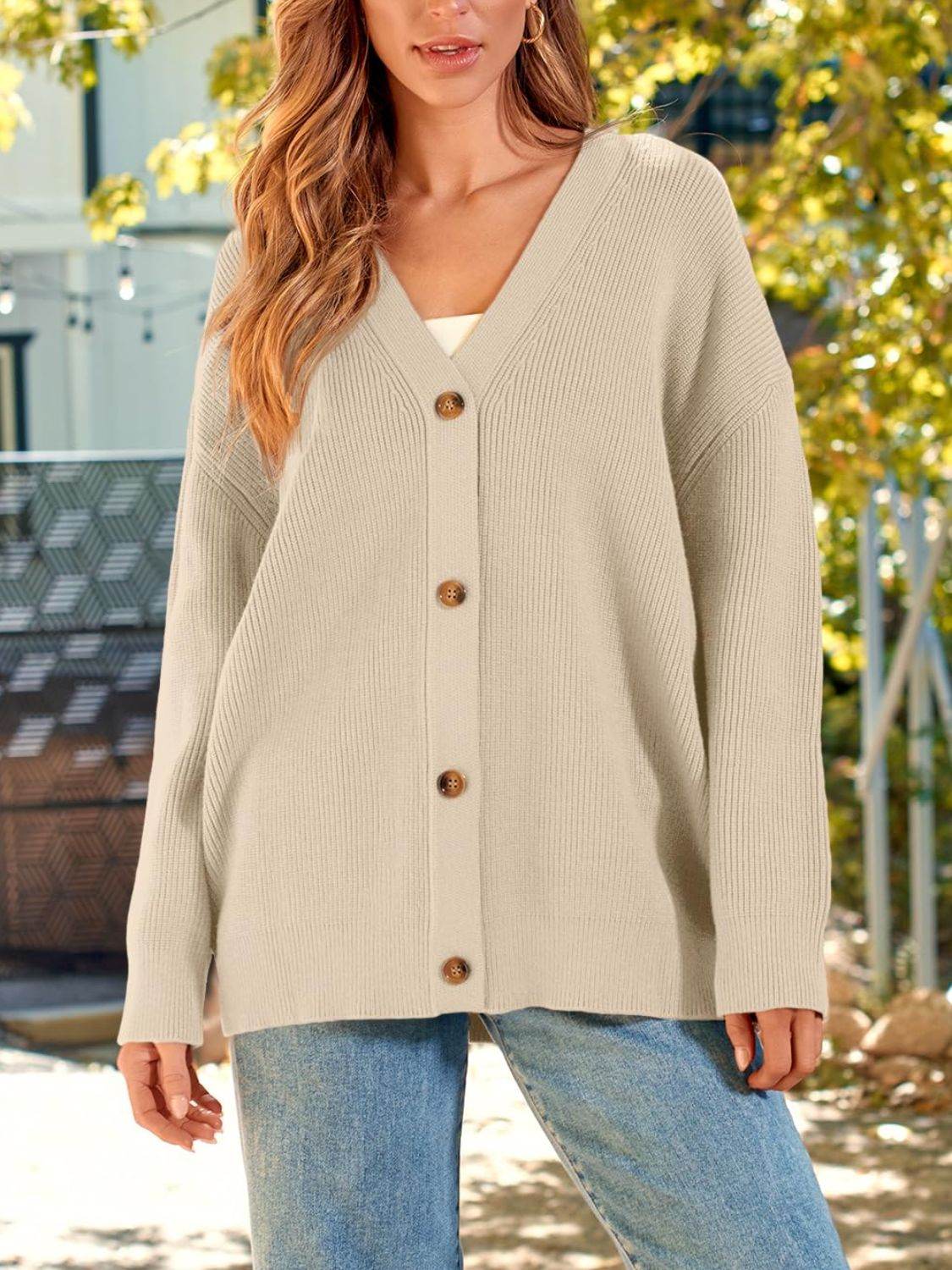 Button Down Long Sleeve Cardigan - Delanoir