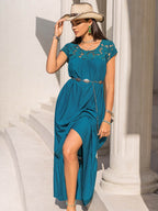 Round Neck Short Sleeve Maxi Dress - Delanoir
