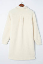 Collared Neck Long Sleeve Longline Teddy Jacket - Delanoir