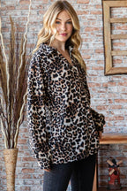 Heimish Full Size Leopard Johnny Collar Long Sleeve Top - Delanoir