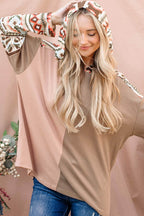 And The Why Printed Color Block Hooded Waffle Top - Delanoir