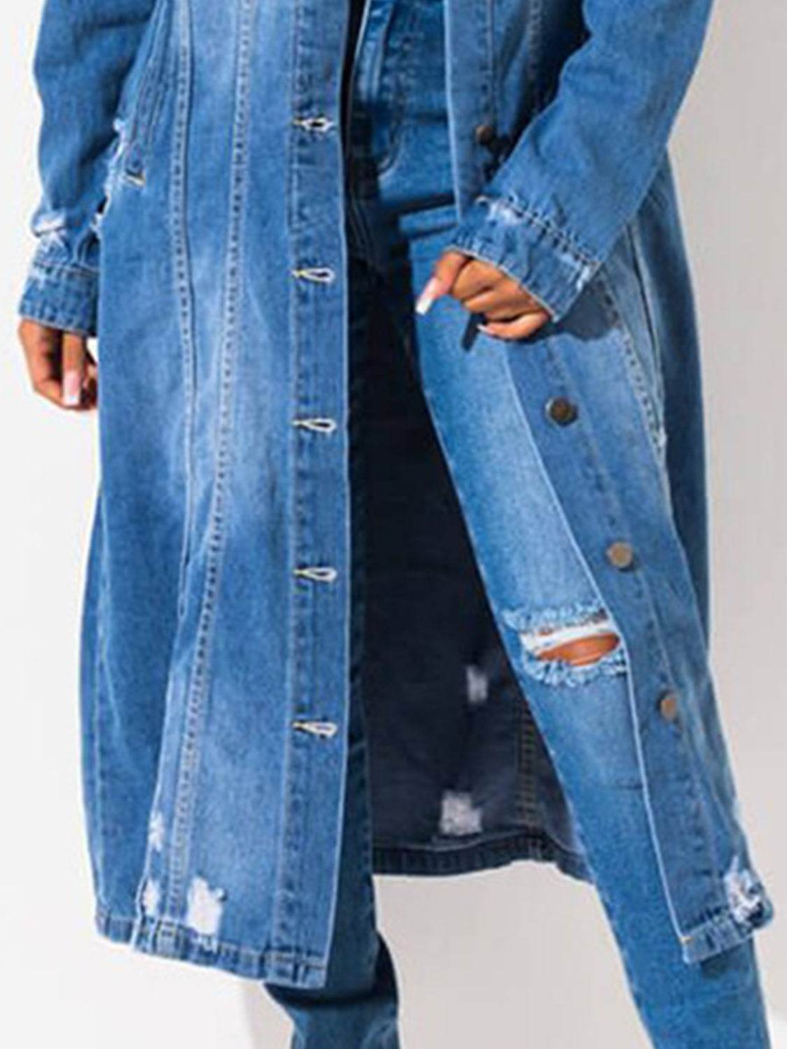 Long Sleeve Raw Hem Denim Jacket - Delanoir