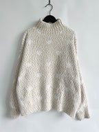 Heart Heathered Turtleneck Drop Shoulder Sweater - Delanoir