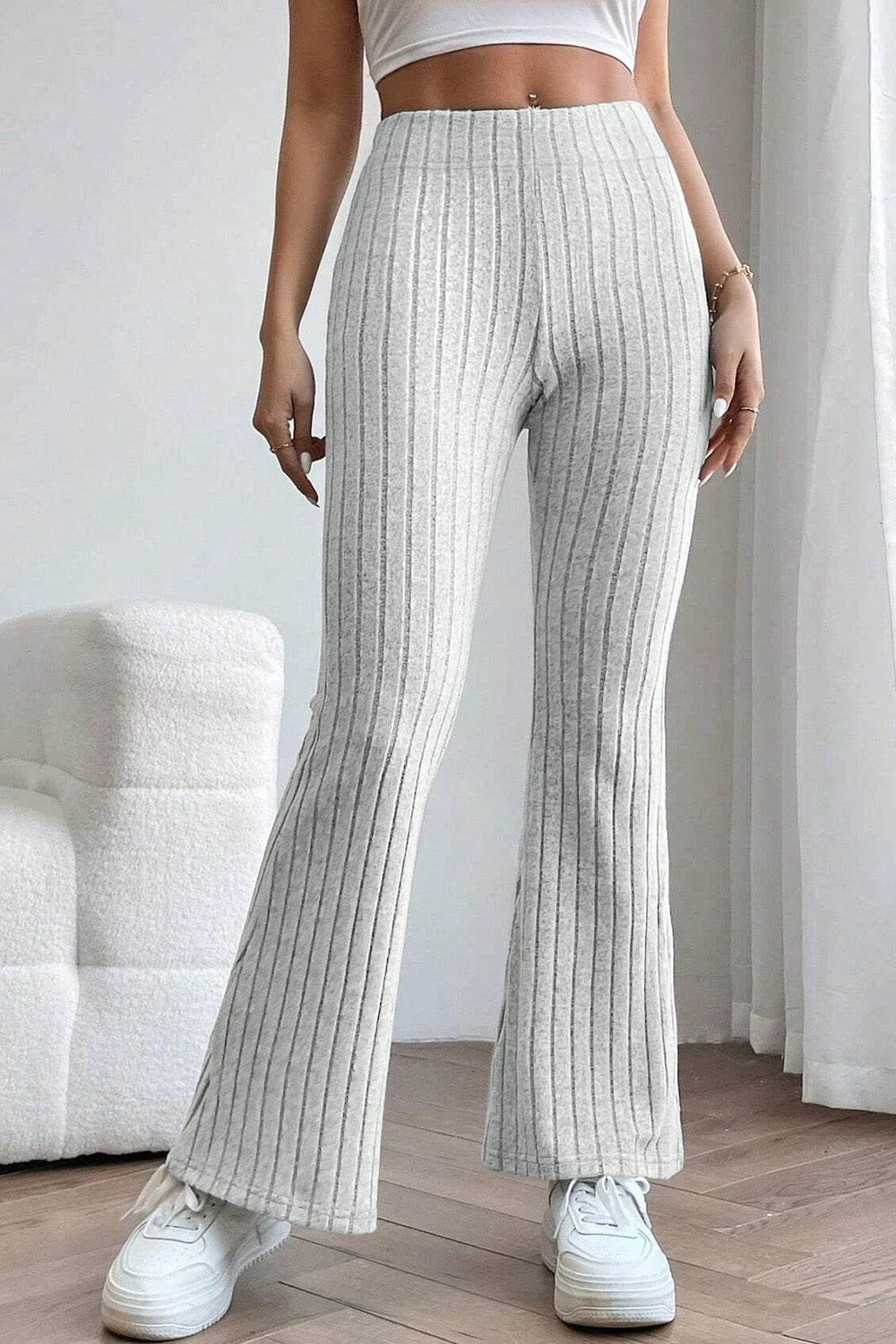 Basic Bae Full Size Ribbed High Waist Flare Pants - Delanoir
