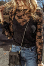 Surplice Cami and Lace Long Sleeve Cover Up Set - Delanoir