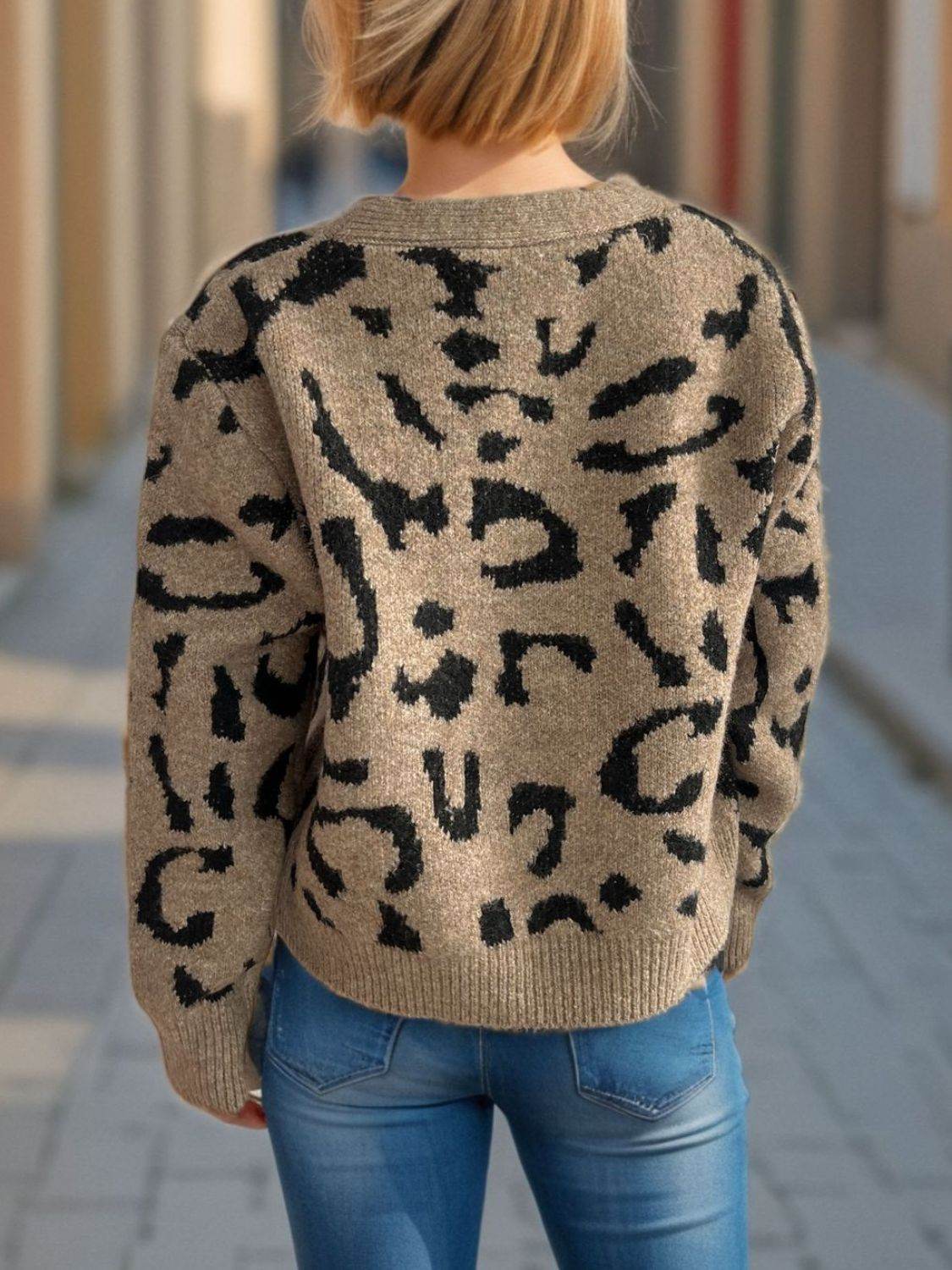 Leopard V-Neck Button Up Cardigan - Delanoir