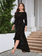 Plus Size Ruffle Hem High-Low Dress - Delanoir