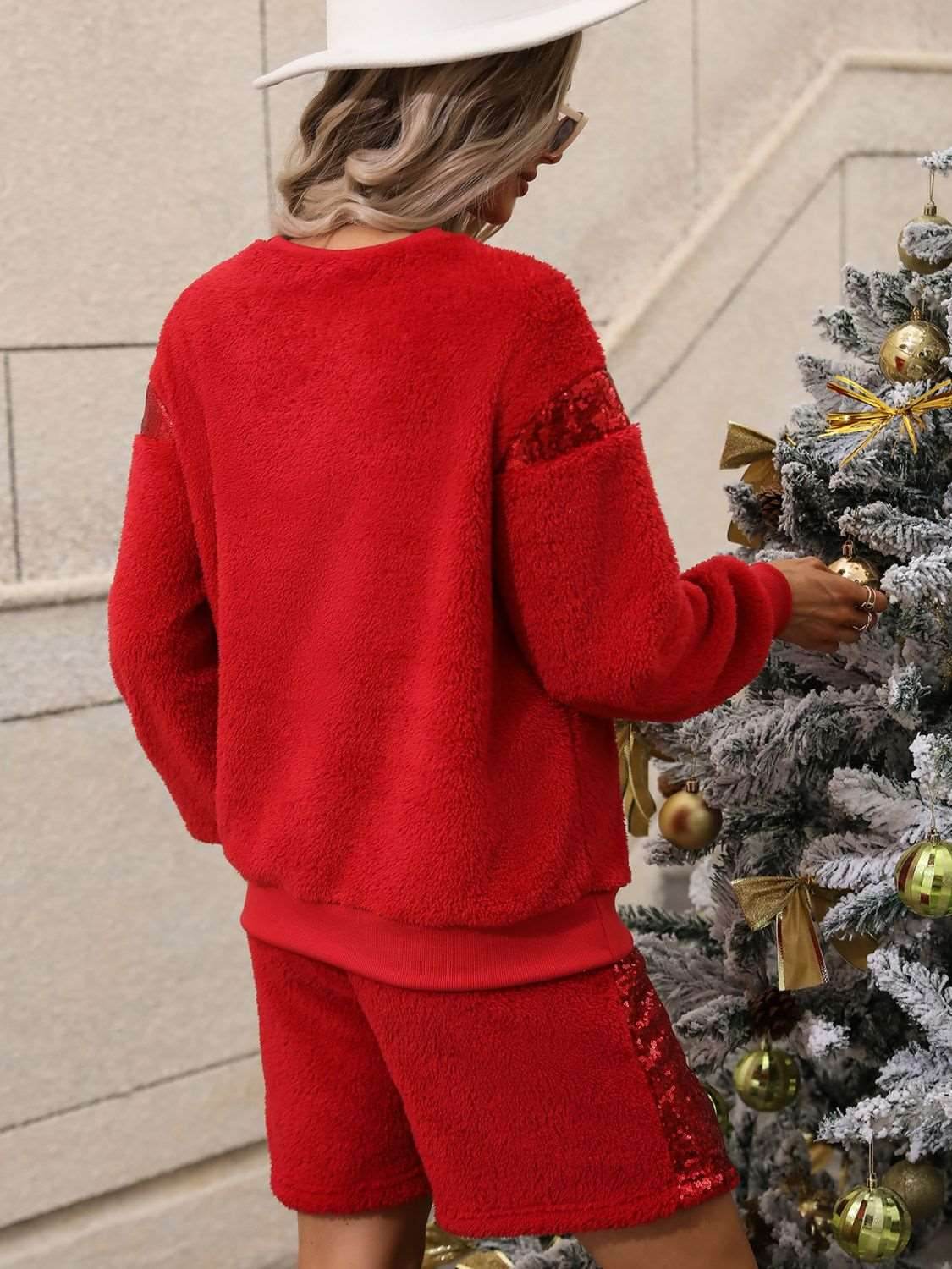 Sequin Teddy Sweatshirt and Shorts Set - Delanoir