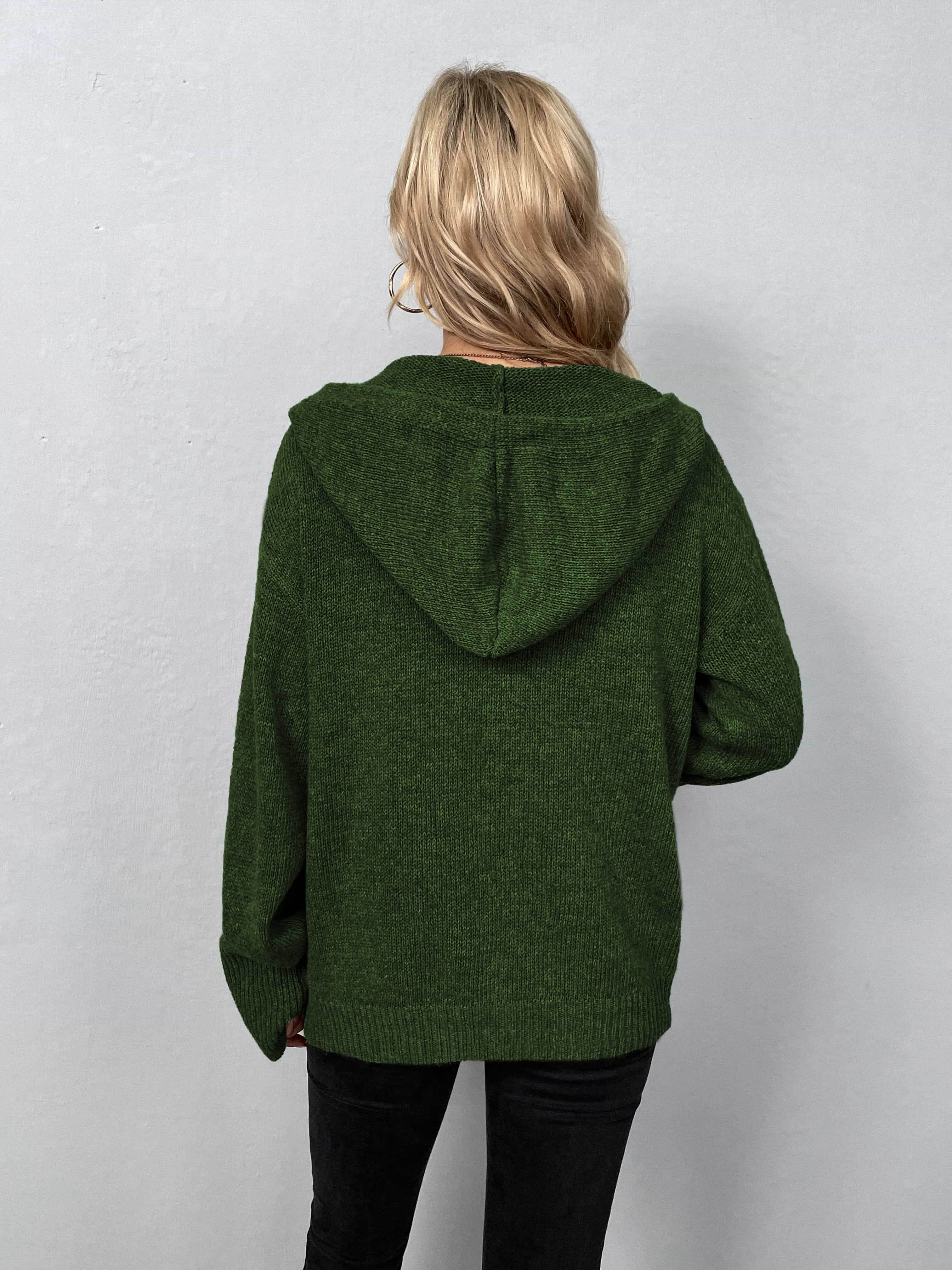 Button-Down Long Sleeve Hooded Sweater - Delanoir