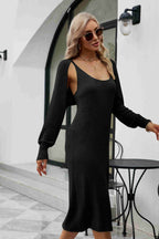 Knit Slit Tank Dress and Bolero Set - Delanoir