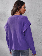 Ruffled Round Neck Dropped Shoulder Sweater - Delanoir