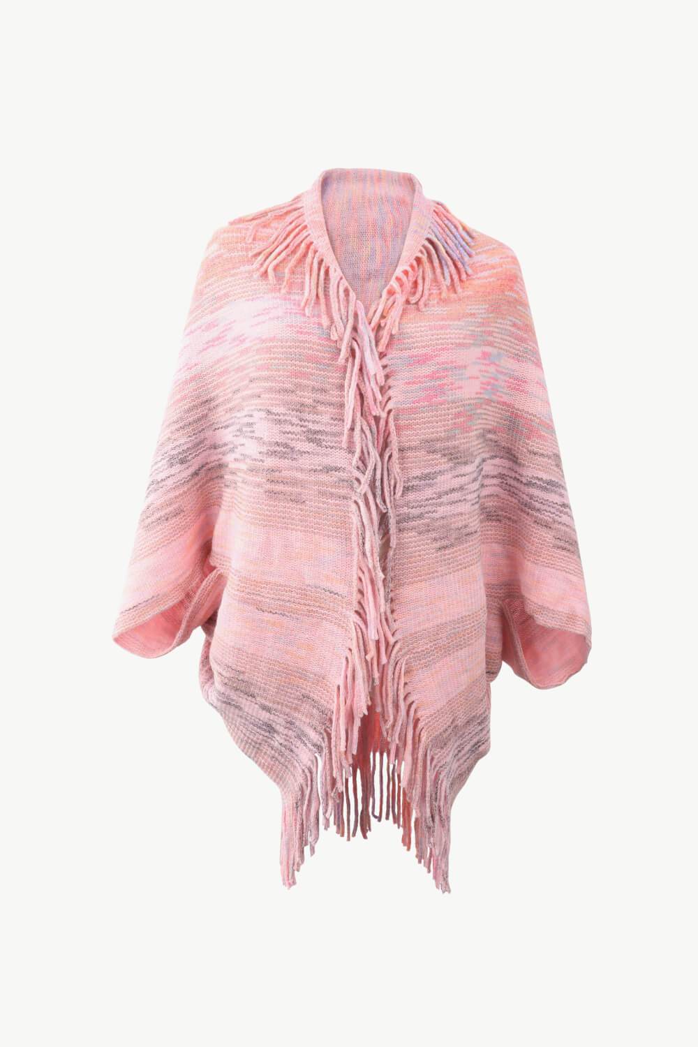 Multicolored Fringe Trim Poncho - Delanoir