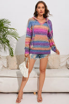 Multicolor Dropped Shoulder Hooded Sweater - Delanoir