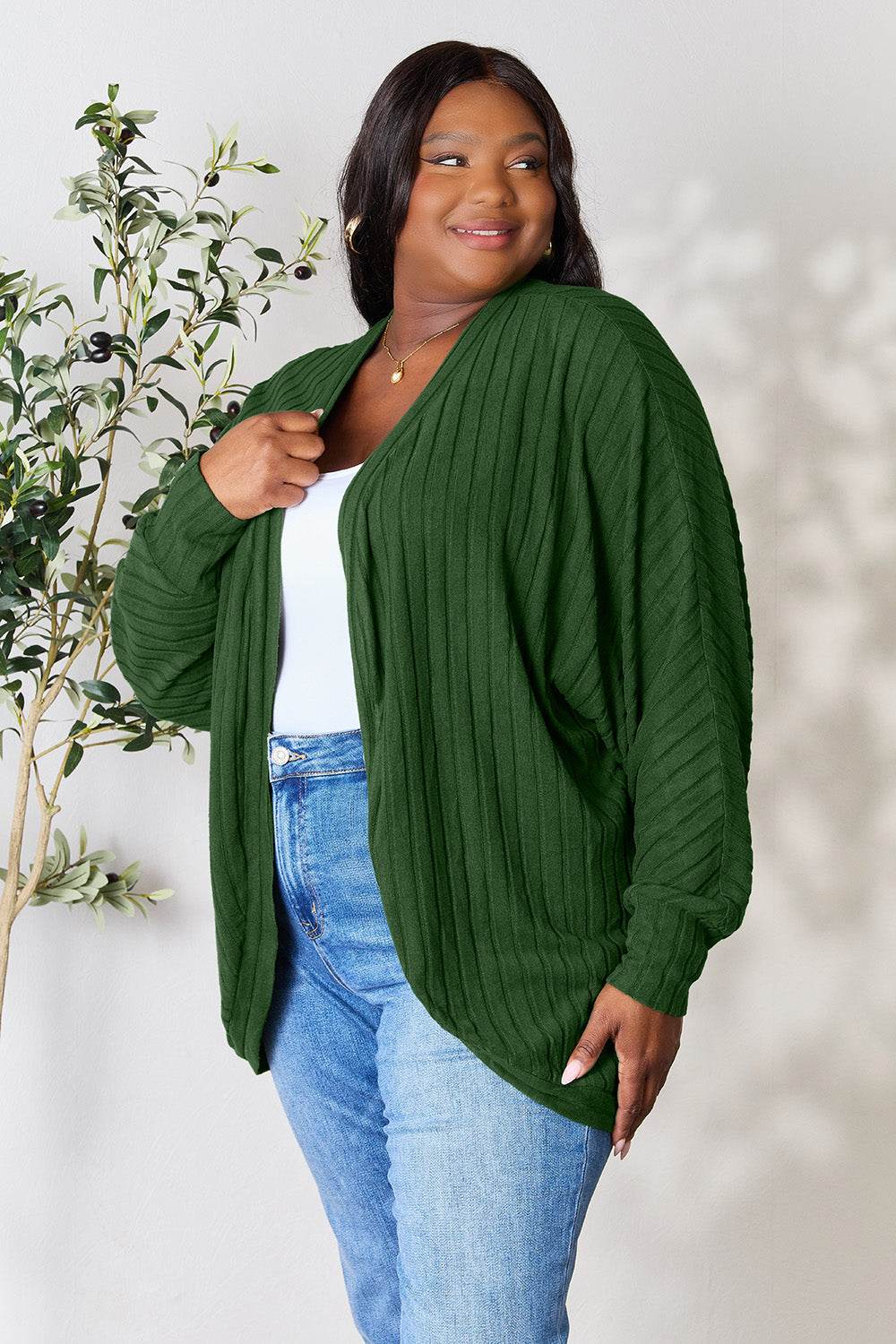 Basic Bae Full Size Ribbed Cocoon Cardigan - Delanoir