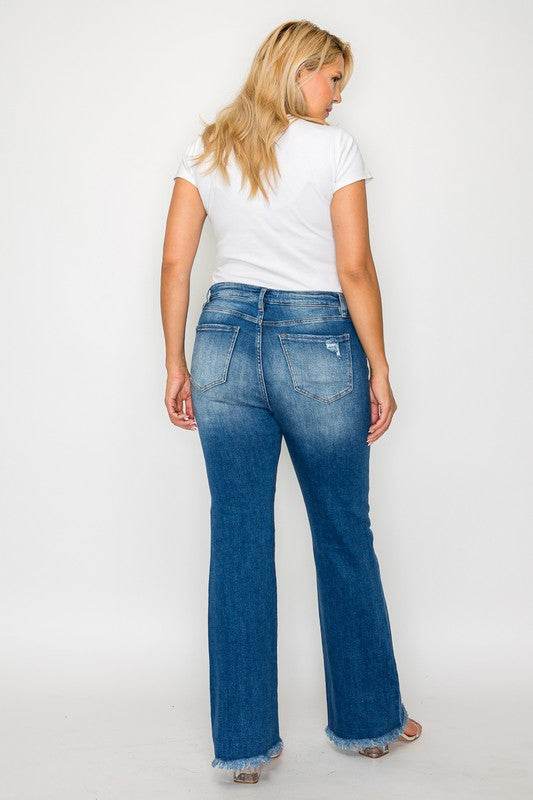 bytos Full Size Raw Hem Distressed High Rise Bootcut Jeans - Delanoir