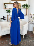 Double Take Full Size Surplice Wide Leg Jumpsuit with Pockets - Delanoir
