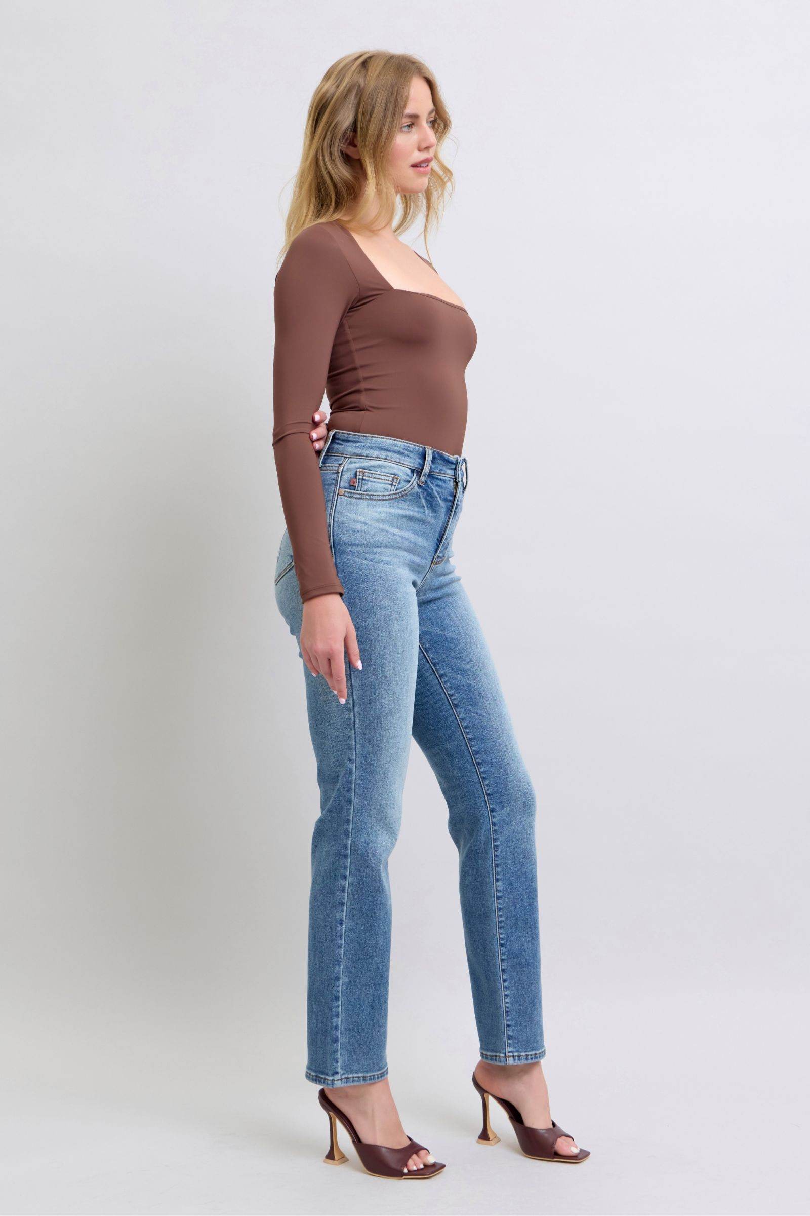 Judy Blue Full Size Run Vintage Wash Thermal Straight Jeans - Delanoir