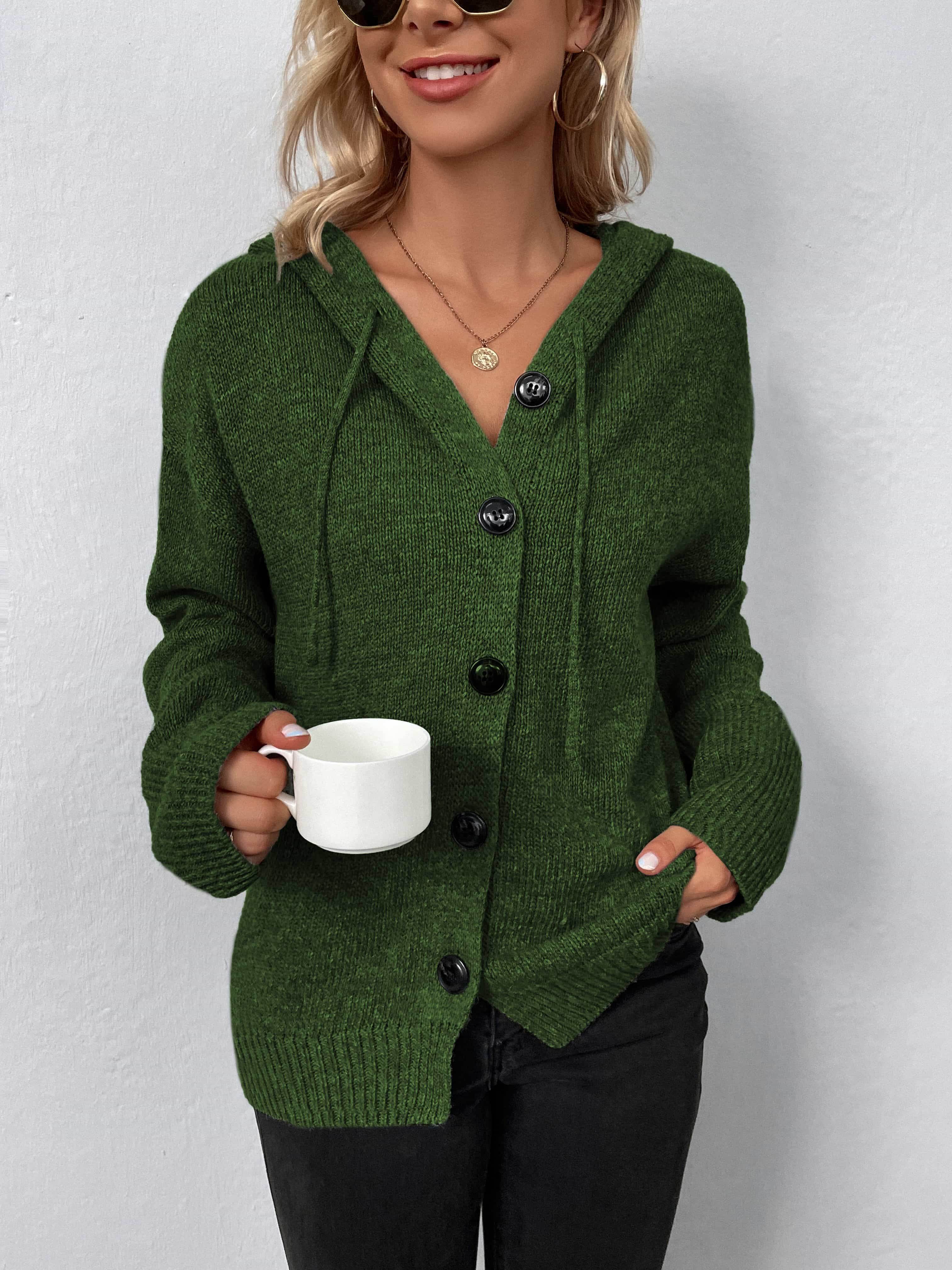 Button-Down Long Sleeve Hooded Sweater - Delanoir