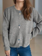 Button Down Long Sleeve Cardigan with Pockets - Delanoir