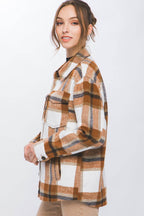 Love Tree Plaid Button Up Shacket - Delanoir