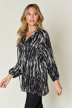 Double Take Full Size Printed Button Up Long Sleeve Shirt - Delanoir