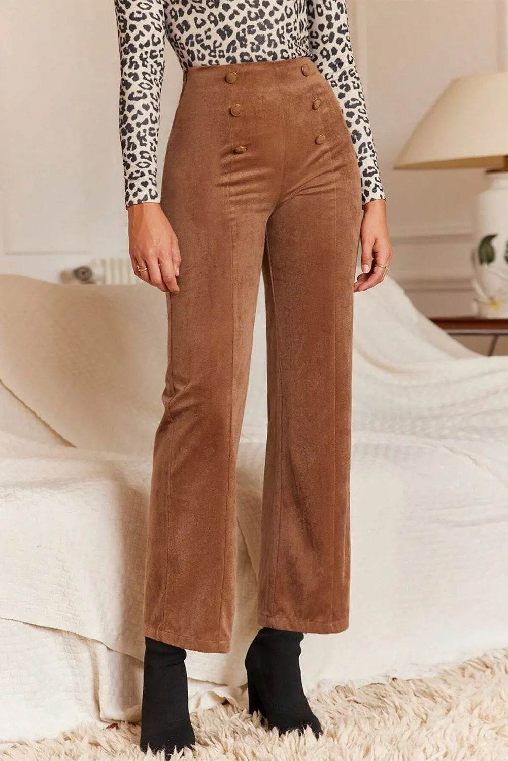 Decorative Button Straight Leg Pants - Delanoir
