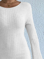 Backless Round Neck Long Sleeve Sweater Dress - Delanoir