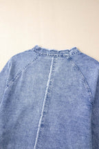 Raw Hem Button Down Long Sleeve Denim Dress - Delanoir