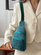 Corduroy Solid Color Crossbody Bag - Delanoir