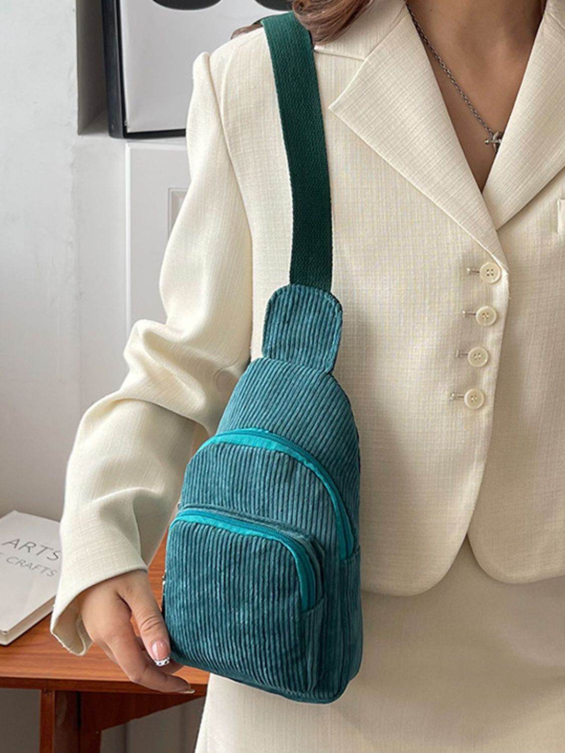 Corduroy Solid Color Crossbody Bag - Delanoir