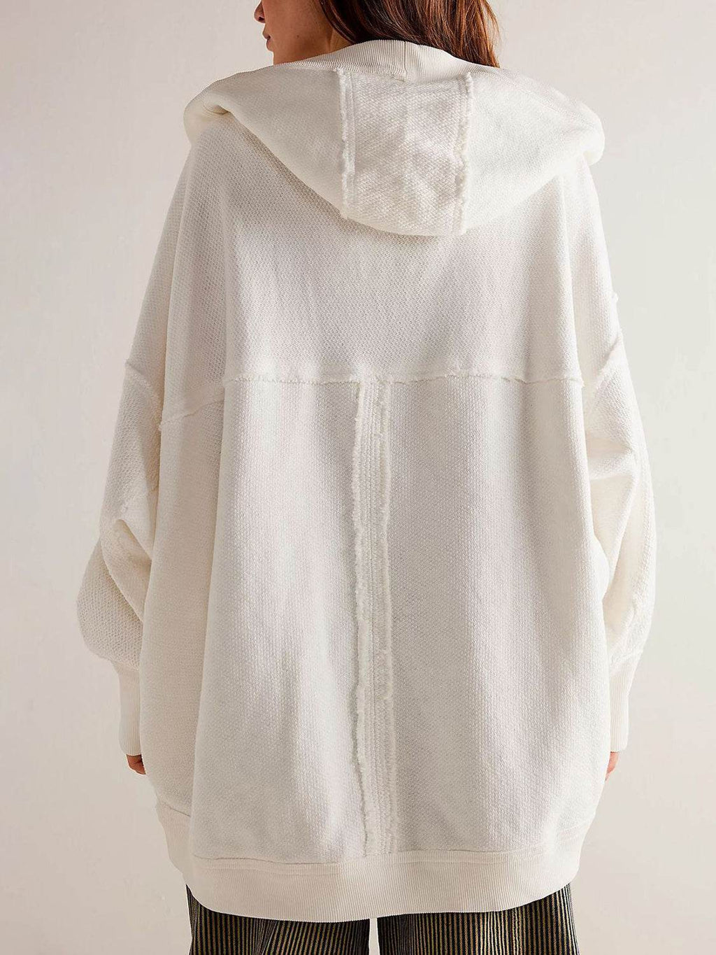 Exposed Seam Open Front Batwing Sleeve Hooded Cardigan - Delanoir
