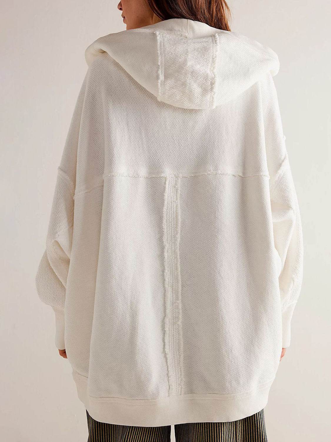 Exposed Seam Open Front Batwing Sleeve Hooded Cardigan - Delanoir