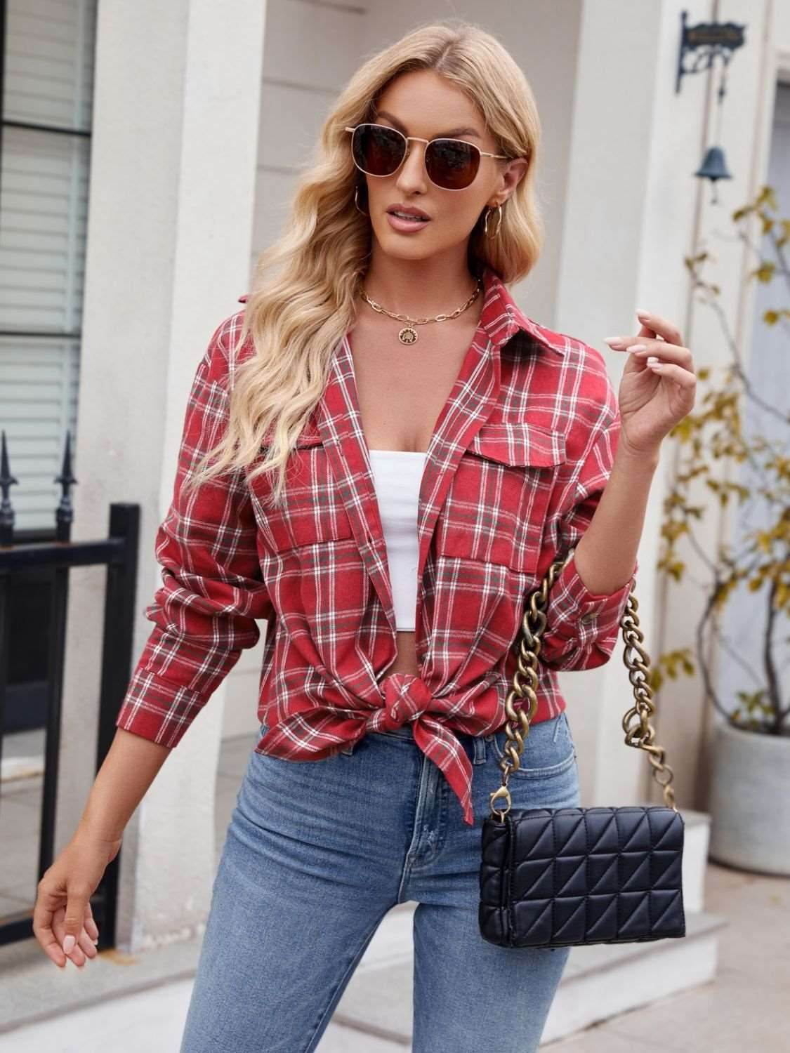 Mandy Plaid Button Up Long Sleeve Shirt - Delanoir