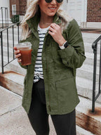 Pocketed Long Sleeve Zip Up Jacket - Delanoir