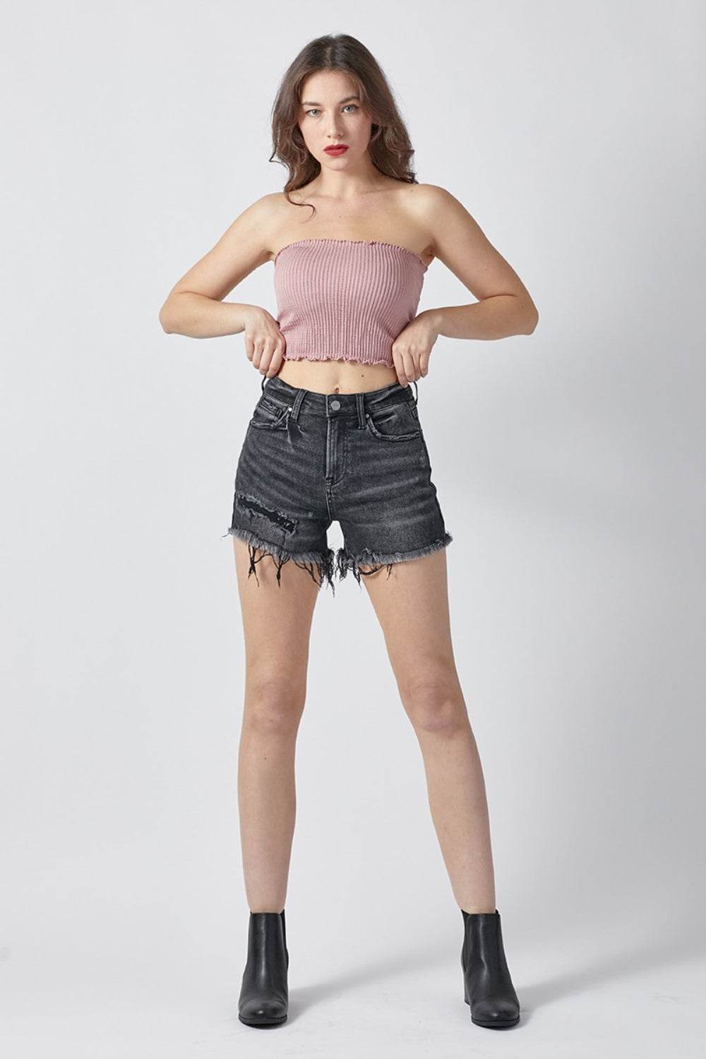 RISEN Raw Hem Denim Shorts with Pockets - Delanoir