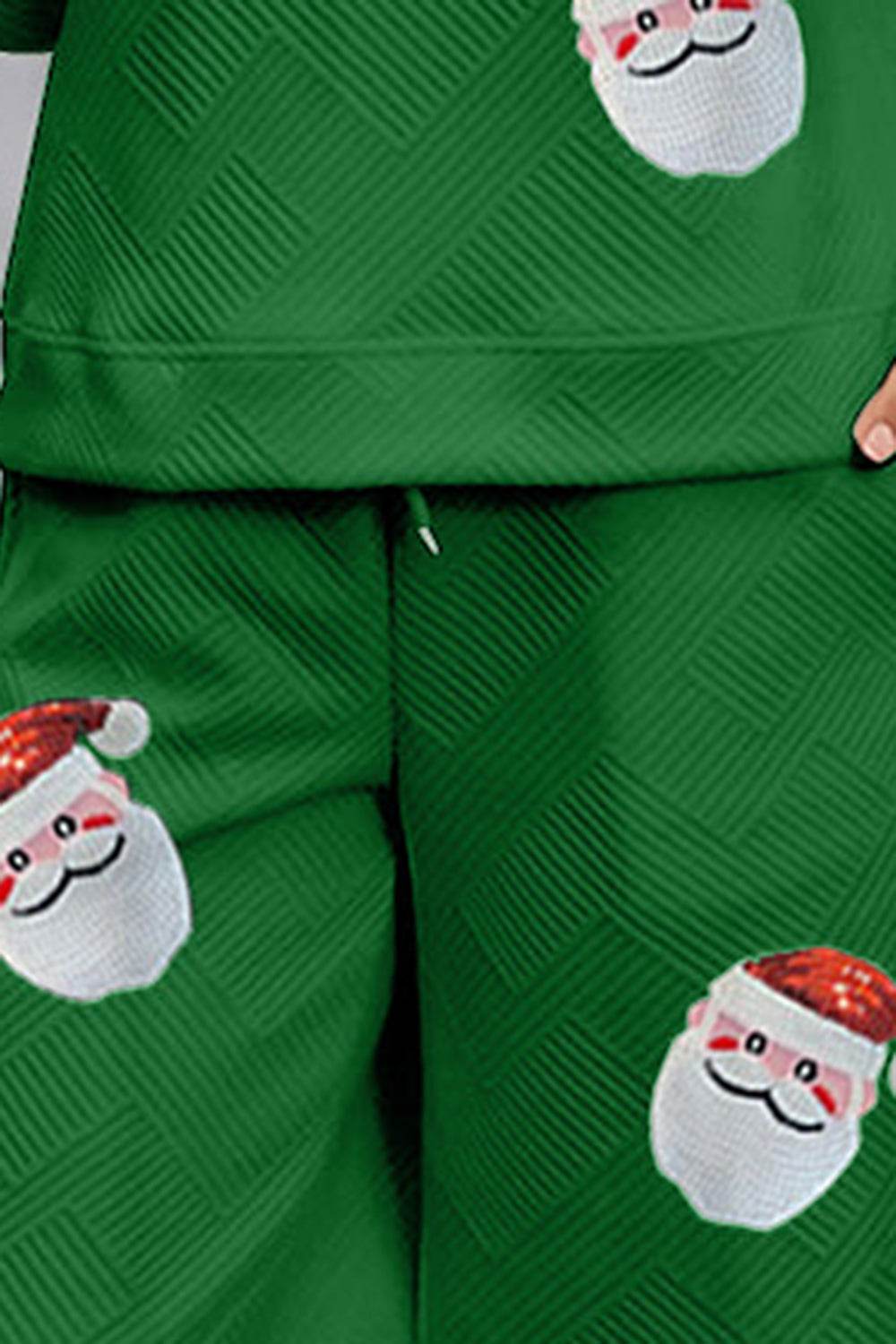 Santa Sequin Round Neck Top and Pants Set - Delanoir