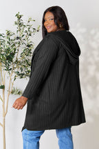 Basic Bae Full Size Hooded Sweater Cardigan - Delanoir