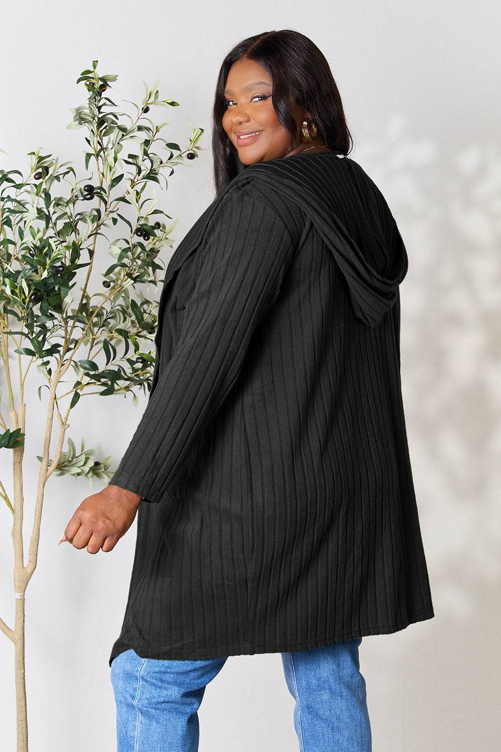 Basic Bae Full Size Hooded Sweater Cardigan - Delanoir