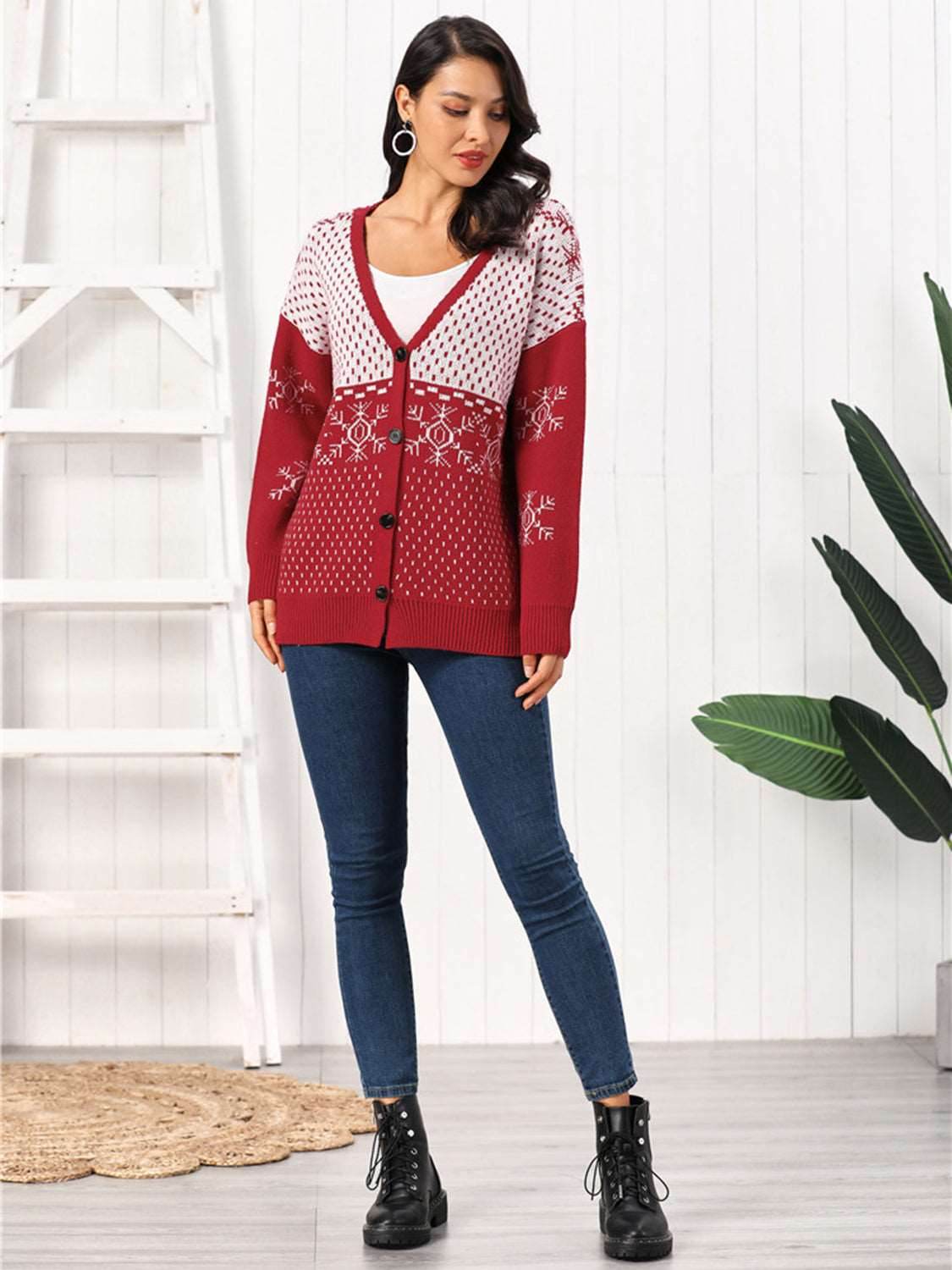 Snowflake Button Down Cardigan - Delanoir