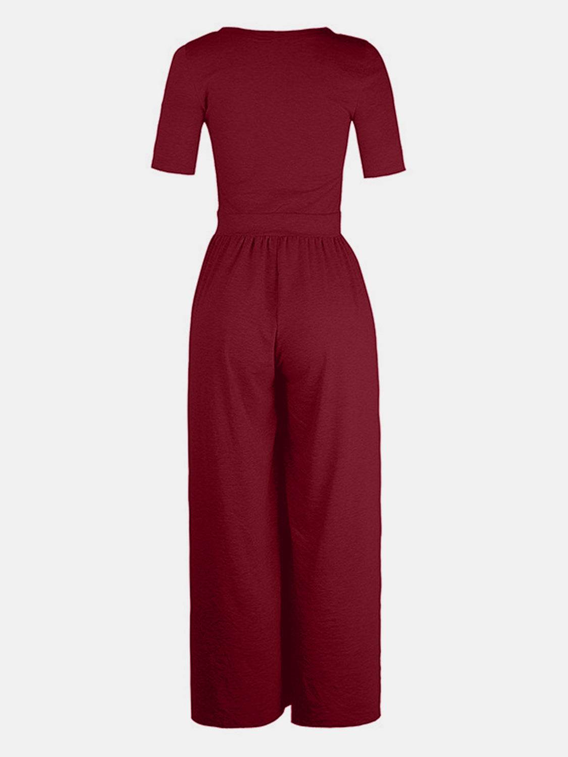 Scoop Neck Short Sleeve Jumpsuit - Delanoir