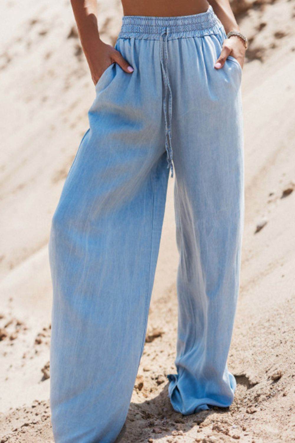 Drawstring Wide Leg Jeans - Delanoir