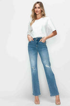bytos Full Size Distressed High Rise Straight Jeans - Delanoir