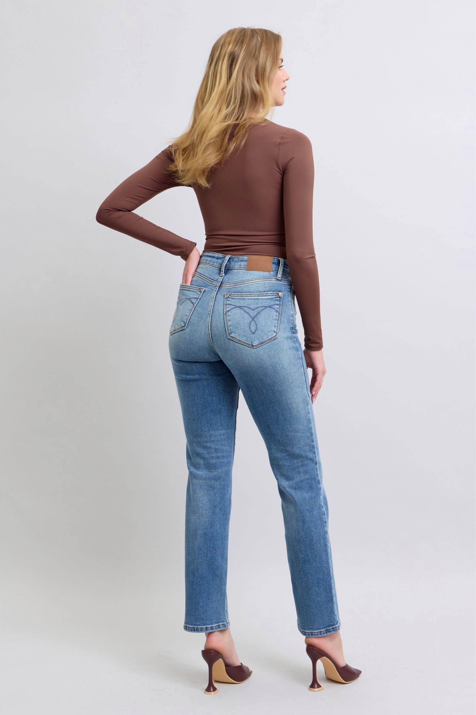 Judy Blue Full Size Run Vintage Wash Thermal Straight Jeans - Delanoir