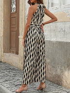 Tied Printed Grecian Neck Jumpsuit - Delanoir
