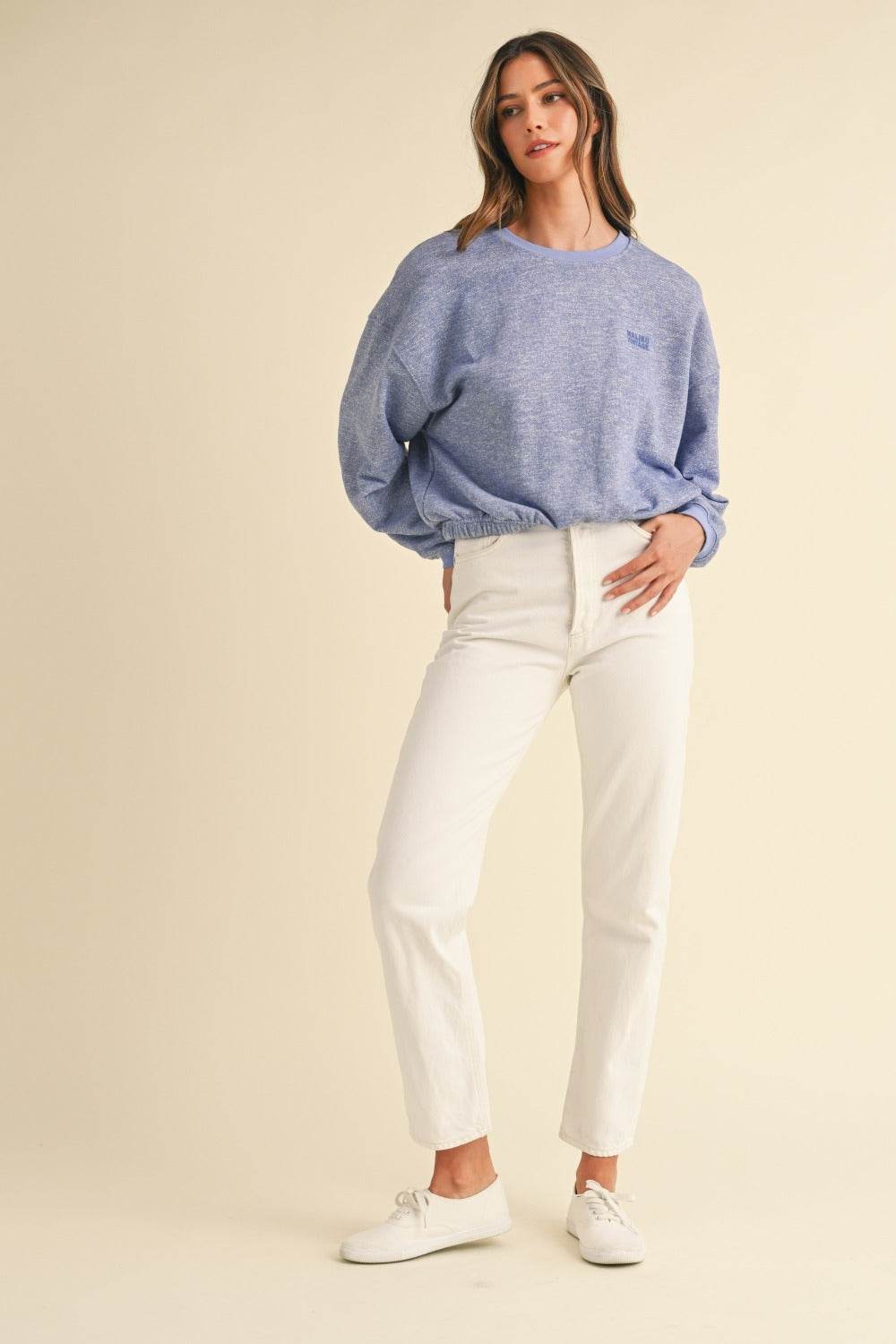 Mable Round Neck Letter Embroidery Crop Sweatshirt - Delanoir